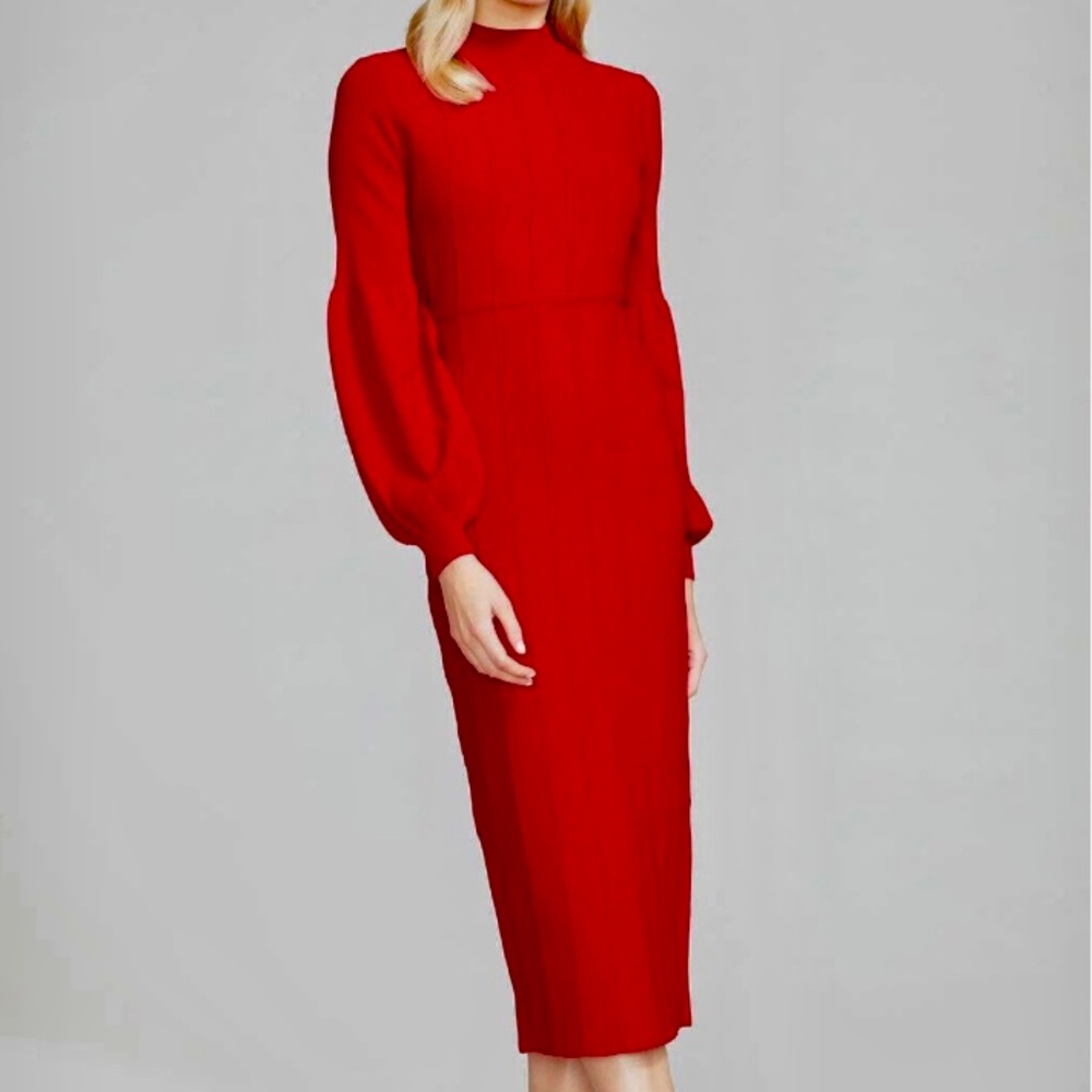 Lela Rose Size Small Red Midi Mock Neck Dress